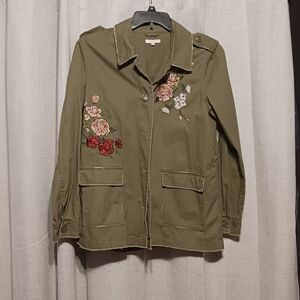 Maurices Embroidered Roses Military Jacket Size Large